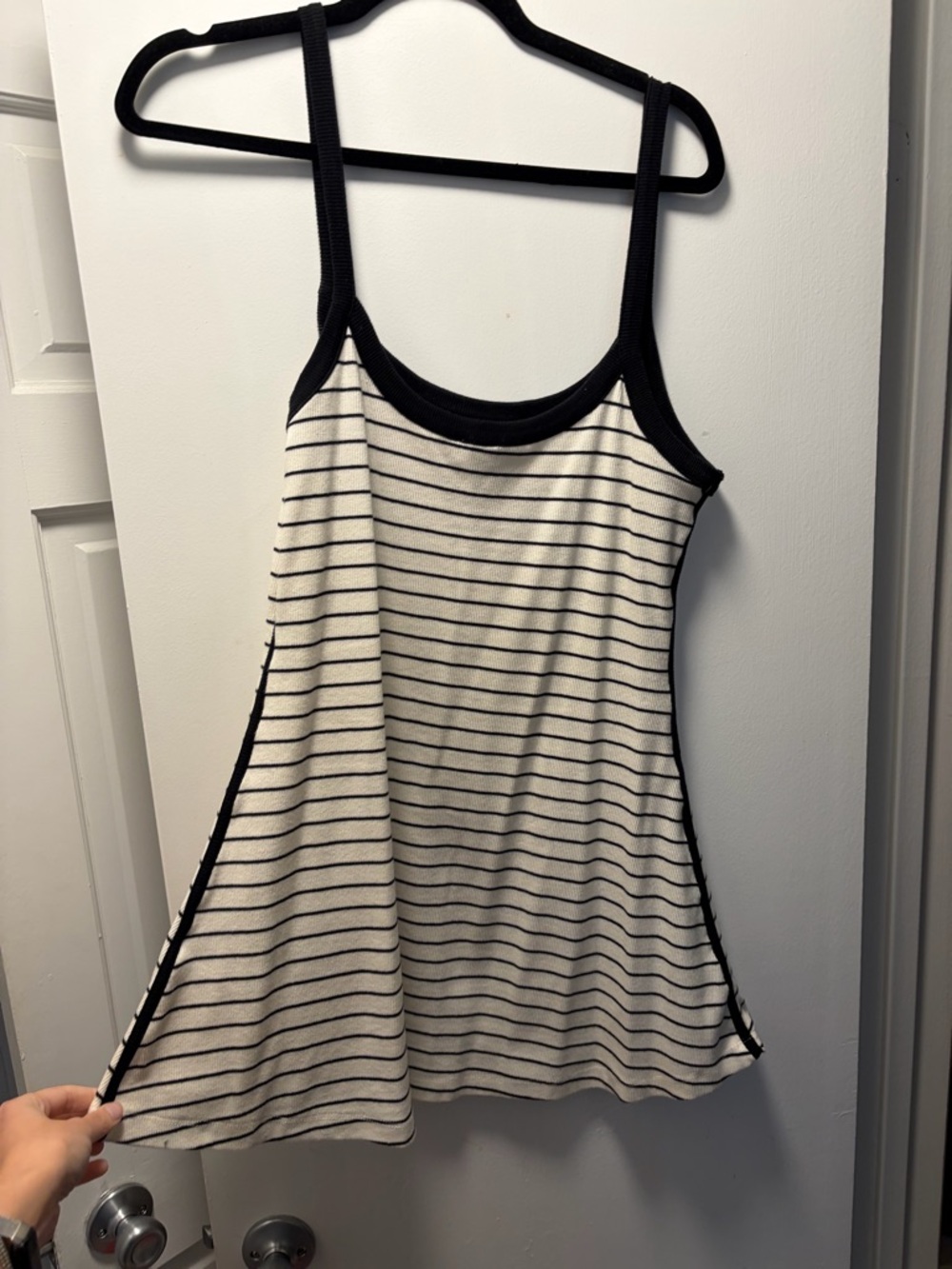 Sleeveless Black-Trim Striped Mini Dress - White/Black